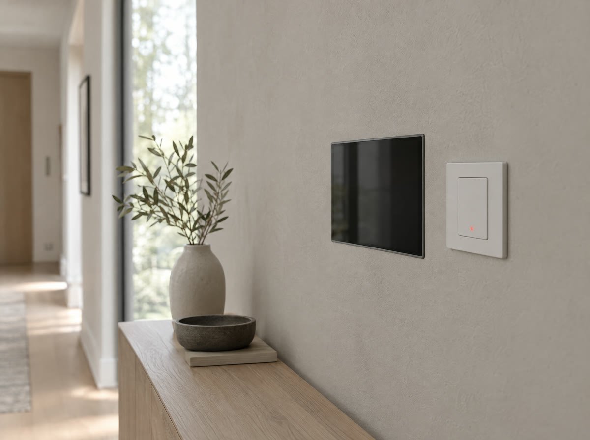 Panel sterowania smart home na ścianie w korytarzu